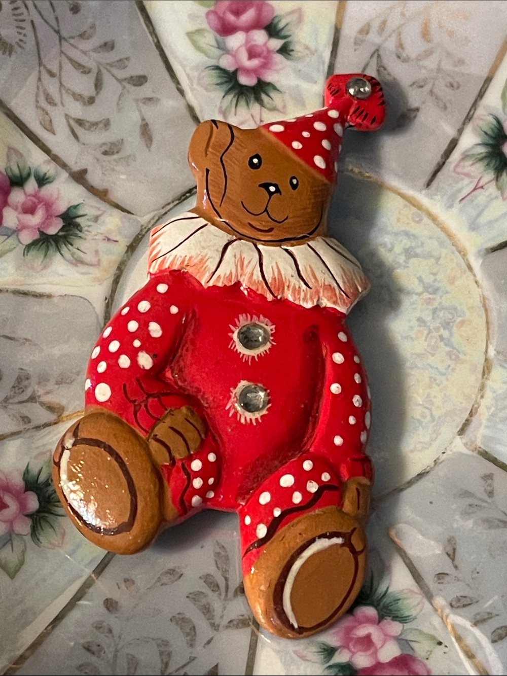 Vintage Handmade Teddy Bear Clown Brooch - Picture 5 of 8